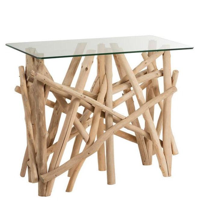 Sidetable Rechthoek Takken Hout/Glas Naturel - Sidetable - J-Line - livinglovely.nl