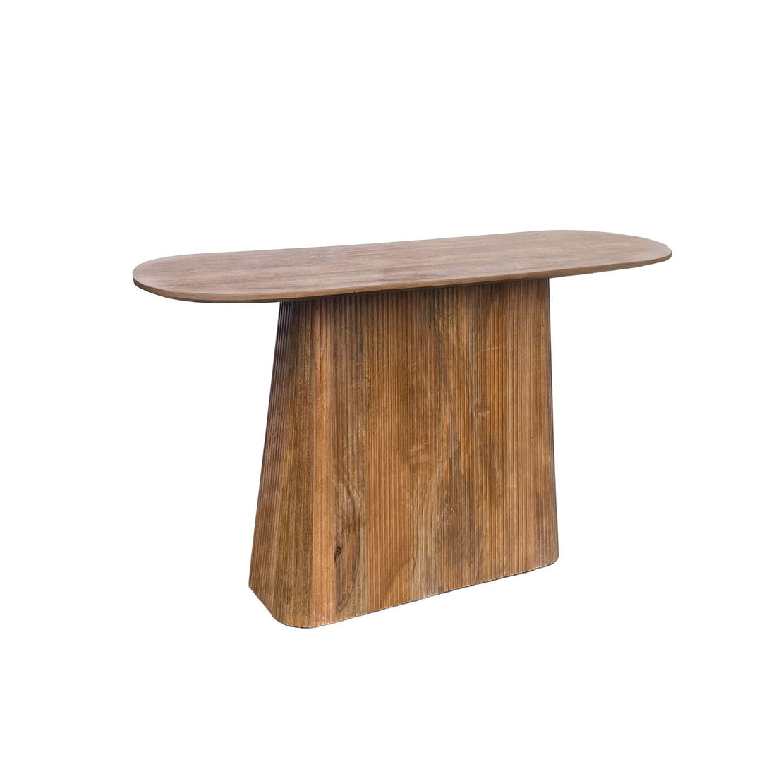 Ovale sidetable Salvator van Livingfurn in mangohout Pecan met geribbelde voet