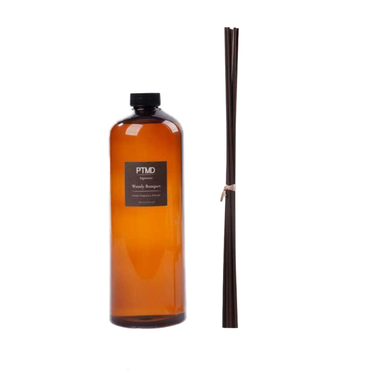 Signature Navulling Woody Bouquet 1200ml van PTMD, grote navulfles voor geurstokjes Woody Bouquet op wit