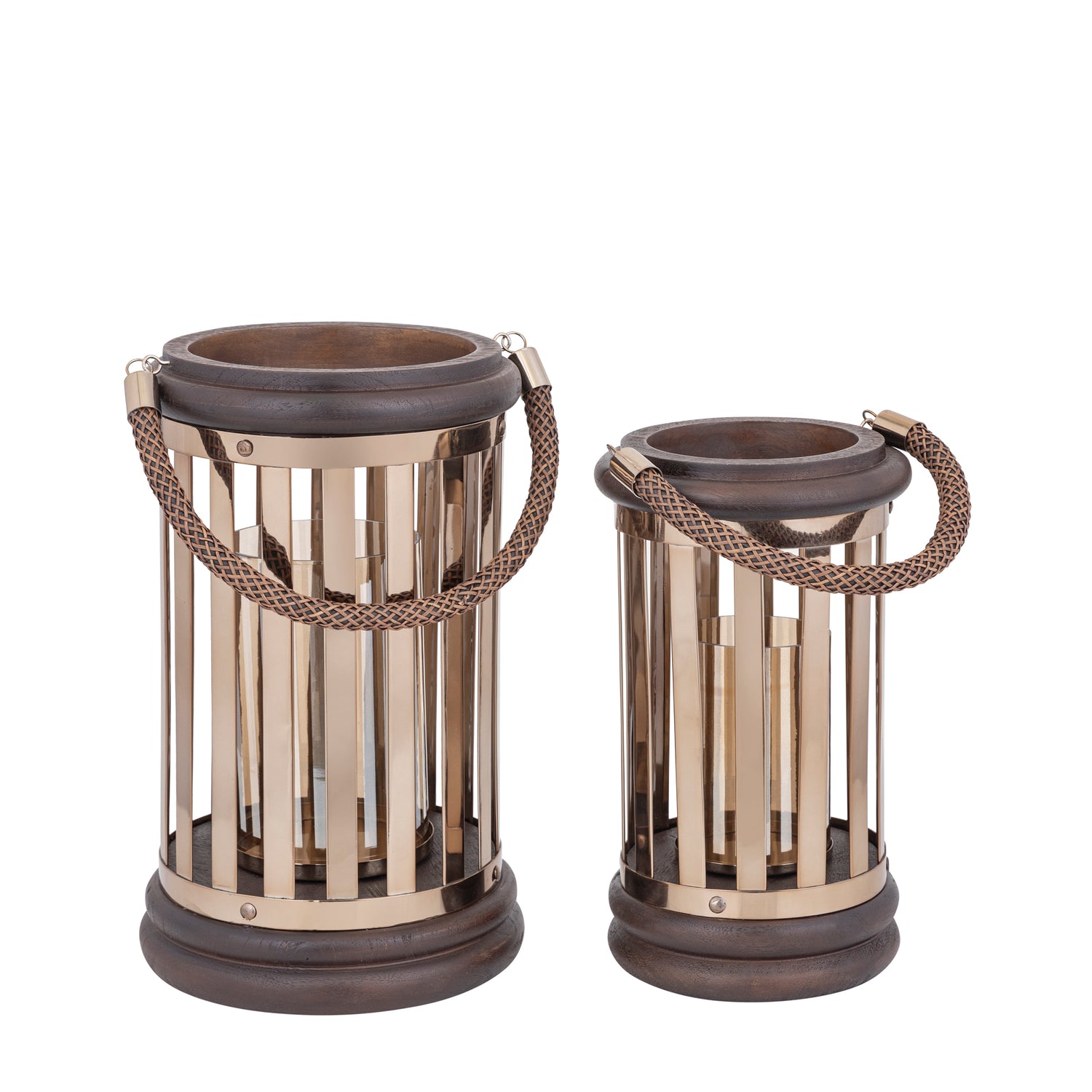 Sjorsh BrownGold Mango Wood St. Steel Lantern L PTMD - Lantaarn - PTMD - livinglovely.nl