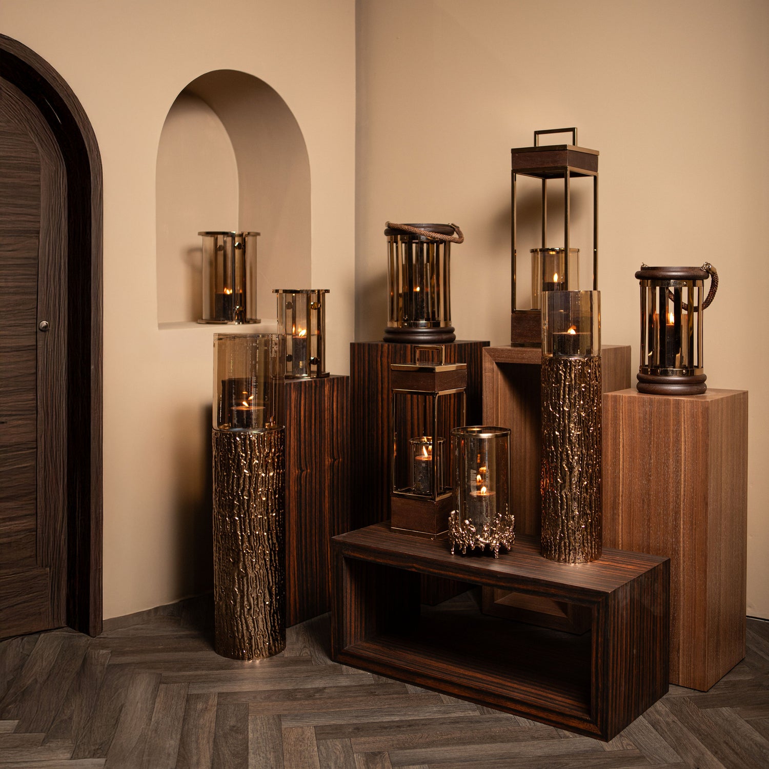 Sjorsh BrownGold Mango Wood St. Steel Lantern S PTMD - Lantaarn - PTMD - livinglovely.nl