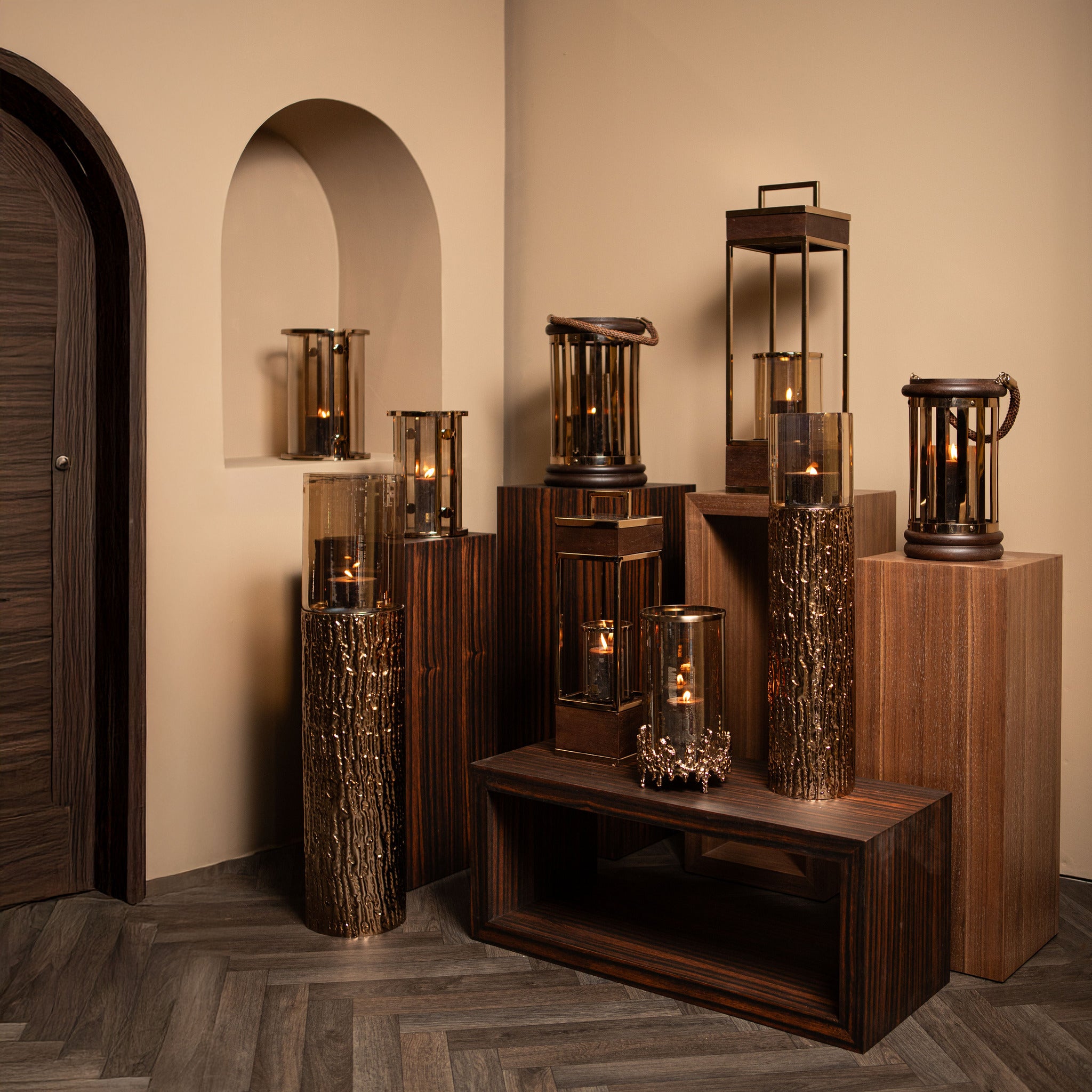 Sjorsh BrownGold Mango Wood St. Steel Lantern S PTMD - Lantaarn - PTMD - livinglovely.nl