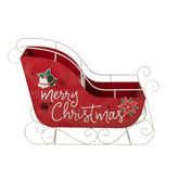 Slee Metaal Rood/Wit van J-Line, decoratieve metalen slee in rood met wit, 120cm lang