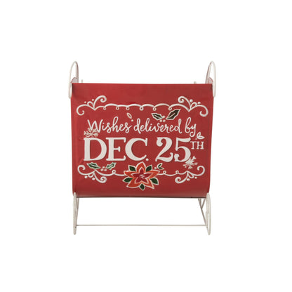 Decoratieve slee van J-Line in rood en wit metaal, blikvanger voor de kerstperiode