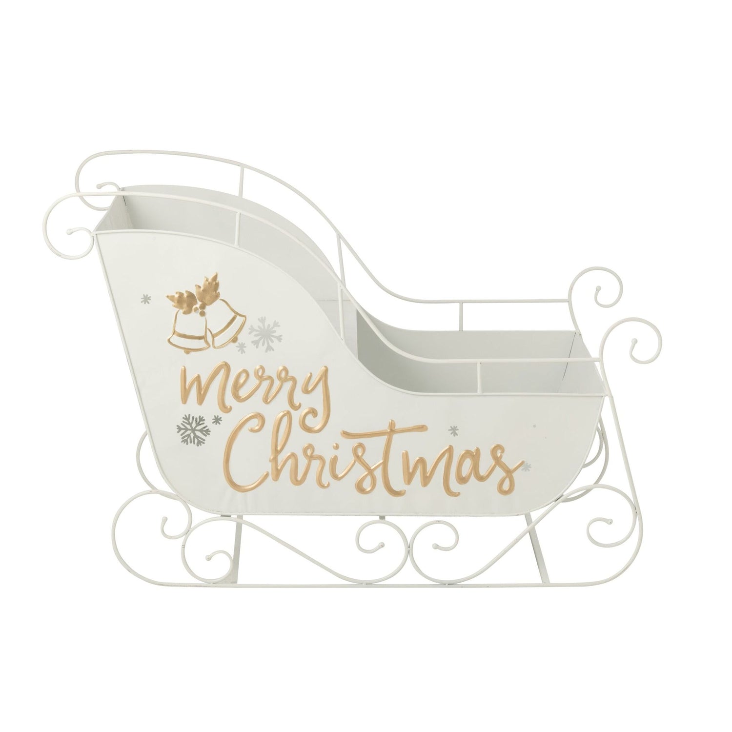 Slee Metaal Wit/Goud van J-Line, decoratieve metalen slee in wit met goud, 120cm lang