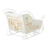 Wit met gouden metalen slee van J-Line, kerstdecoratie van 120cm lang en 77.5cm hoog