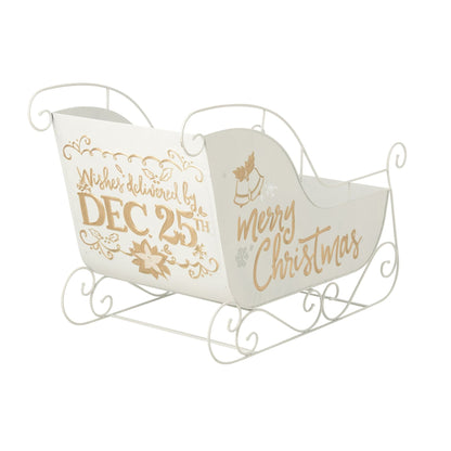 Wit met gouden metalen slee van J-Line, kerstdecoratie van 120cm lang en 77.5cm hoog