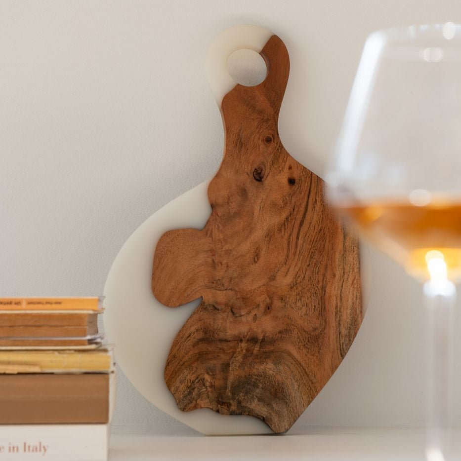 Snijplank Modern Acacia Hout/Epoxyhars Naturel/Wit J-Line - Serveerplank - J-Line - livinglovely.nl