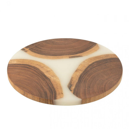 Snijplank Rond Acacia Hout/Epoxyhars Naturel/Wit - Serveerplank - J-Line - livinglovely.nl