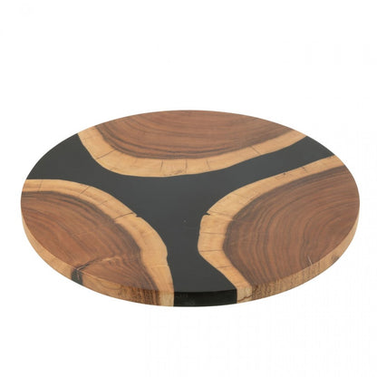Snijplank Rond Acacia Hout/Epoxyhars Naturel/Zwart - Serveerplank - J-Line - livinglovely.nl
