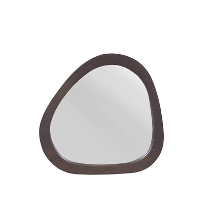 Spiegel Lou Organisch Bruin 45x43cm van Starfurn, vooraanzicht van de organische spiegel met bruine mangohouten lijst