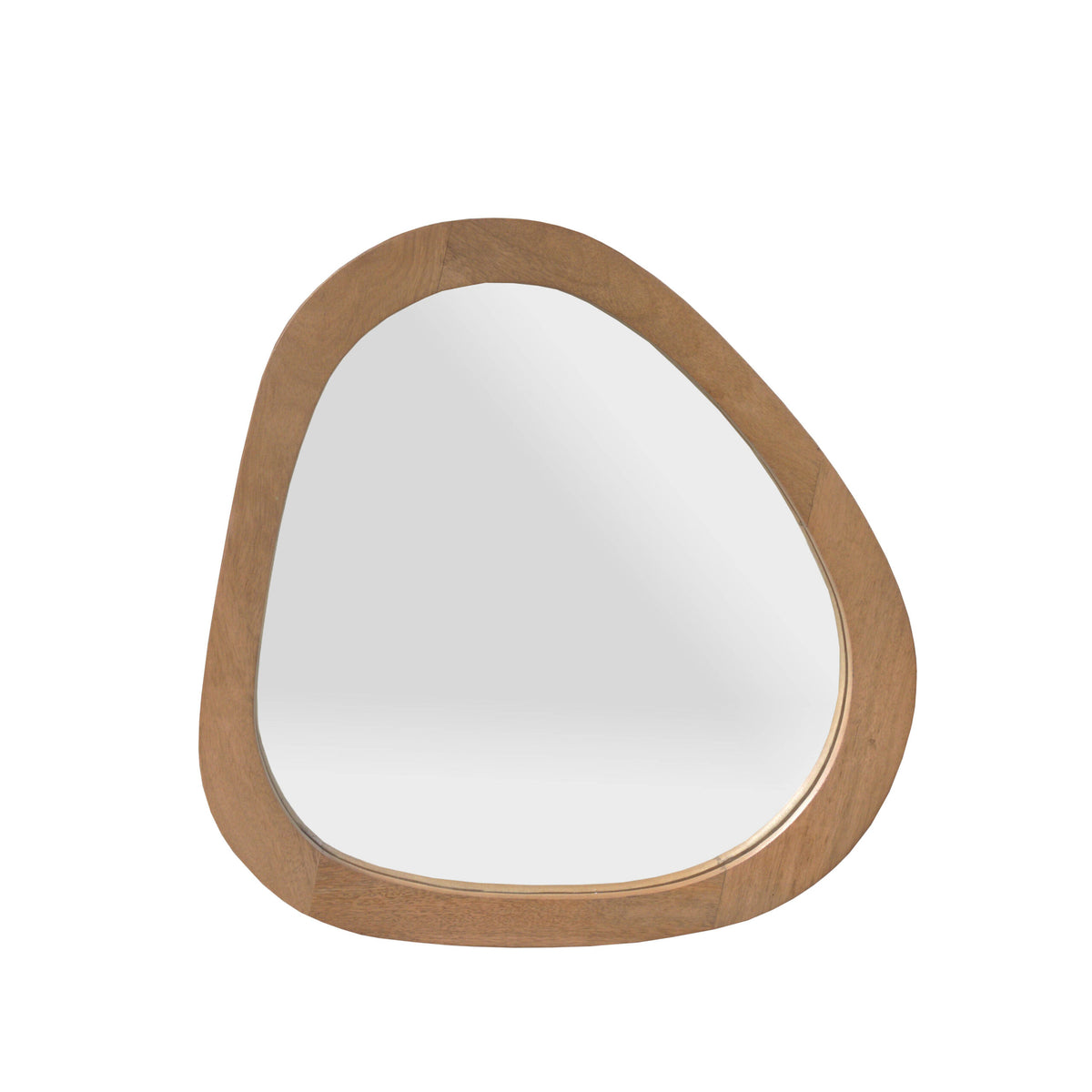 Spiegel Lou Organisch Naturel 57x55cm van Starfurn, vooraanzicht van de organische spiegel met naturel mangohouten lijst