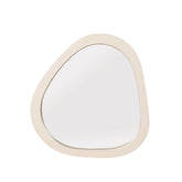 Spiegel Lou Organisch Zand 45x43cm van Starfurn schuin van opzij, met zicht op de dikte van de lijst