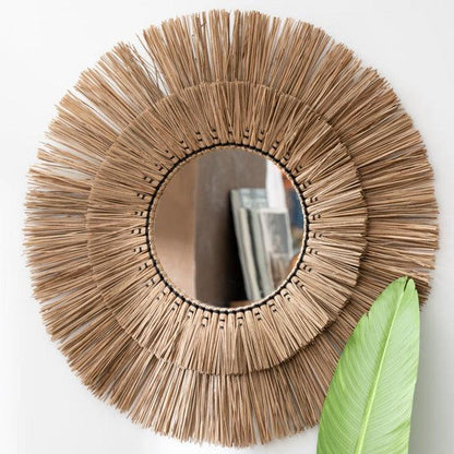 Spiegel Mendi Rond Gras Naturel Medium - Spiegel - J-Line - livinglovely.nl