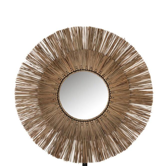Spiegel Mendi Rond Gras Naturel Medium - Spiegel - J-Line - livinglovely.nl