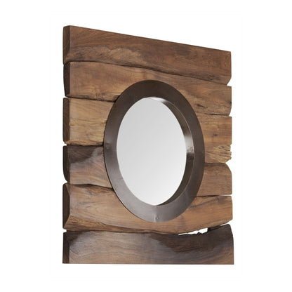 Spiegel Smile van MUST Living, ronde spiegelplaat met zwarte metalen rand in close-up