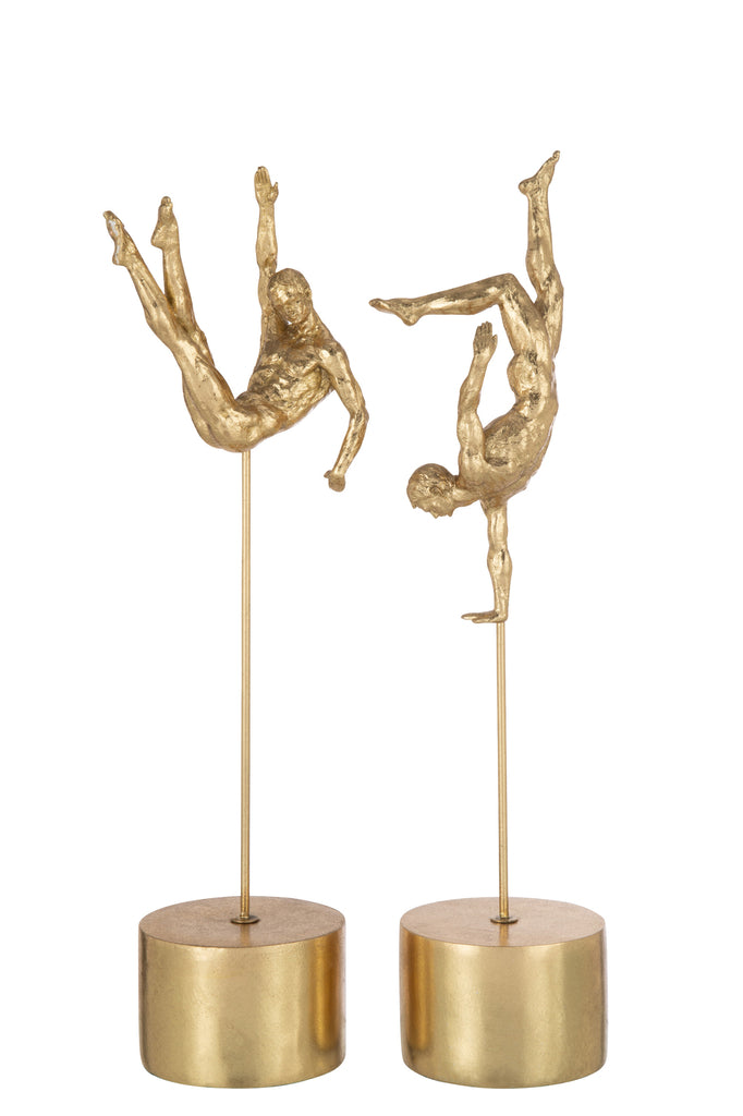 Sportmannen Op Voet Poly Goud Set van 2 - Beeld - J-Line - livinglovely.nl