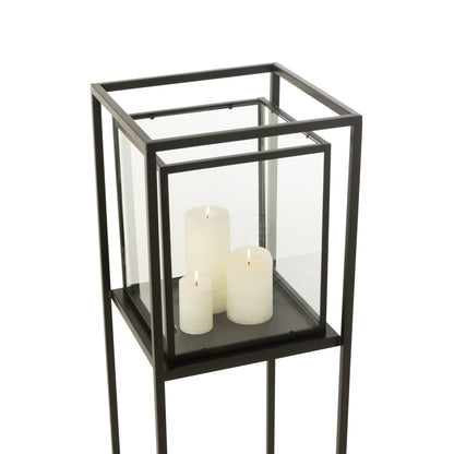 Staand Windlicht Hurricane Vierkant Zwart J-Line - Windlicht - J-Line - livinglovely.nl