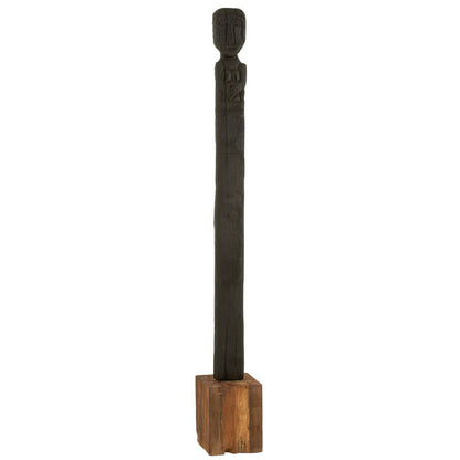 Statue Kuru Gerecycleerd Hout Zwart/Naturel - Beeld - J-Line - livinglovely.nl