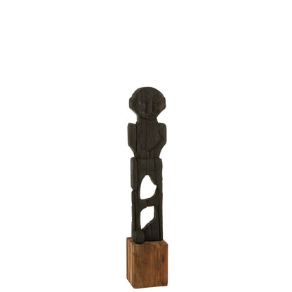 Statue Mara Gerecycleerd Hout Zwart/Naturel - Beeld - J-Line - livinglovely.nl