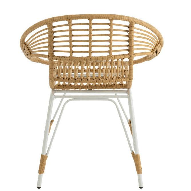 Stoel Jeanne Buiten Metaal/Rattan Naturel/Wit - Terrasstoel - J-Line - livinglovely.nl