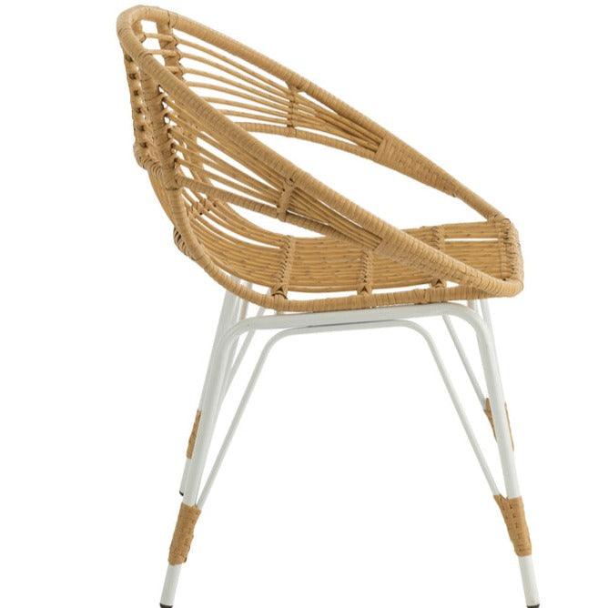 Stoel Jeanne Buiten Metaal/Rattan Naturel/Wit - Terrasstoel - J-Line - livinglovely.nl
