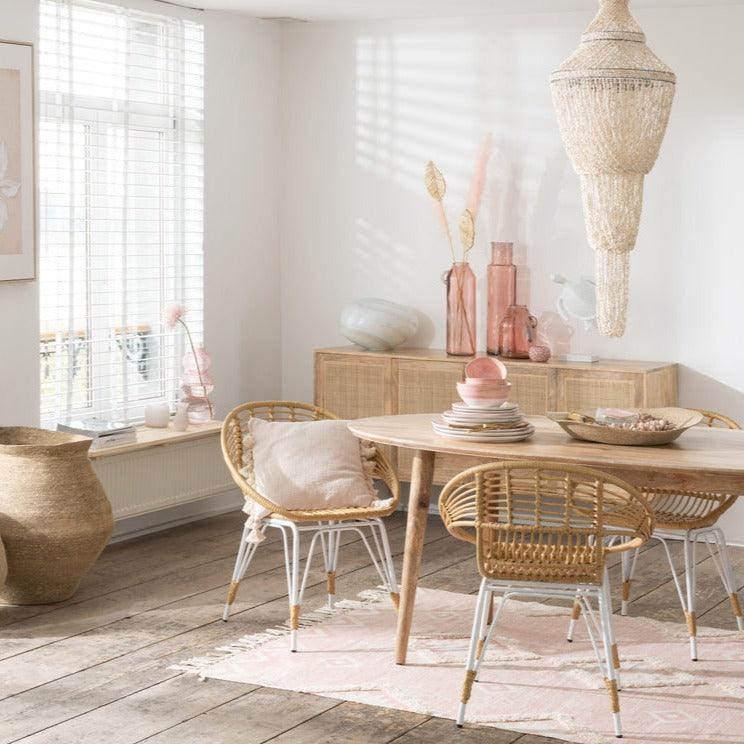 Stoel Jeanne Buiten Metaal/Rattan Naturel/Wit - Terrasstoel - J-Line - livinglovely.nl