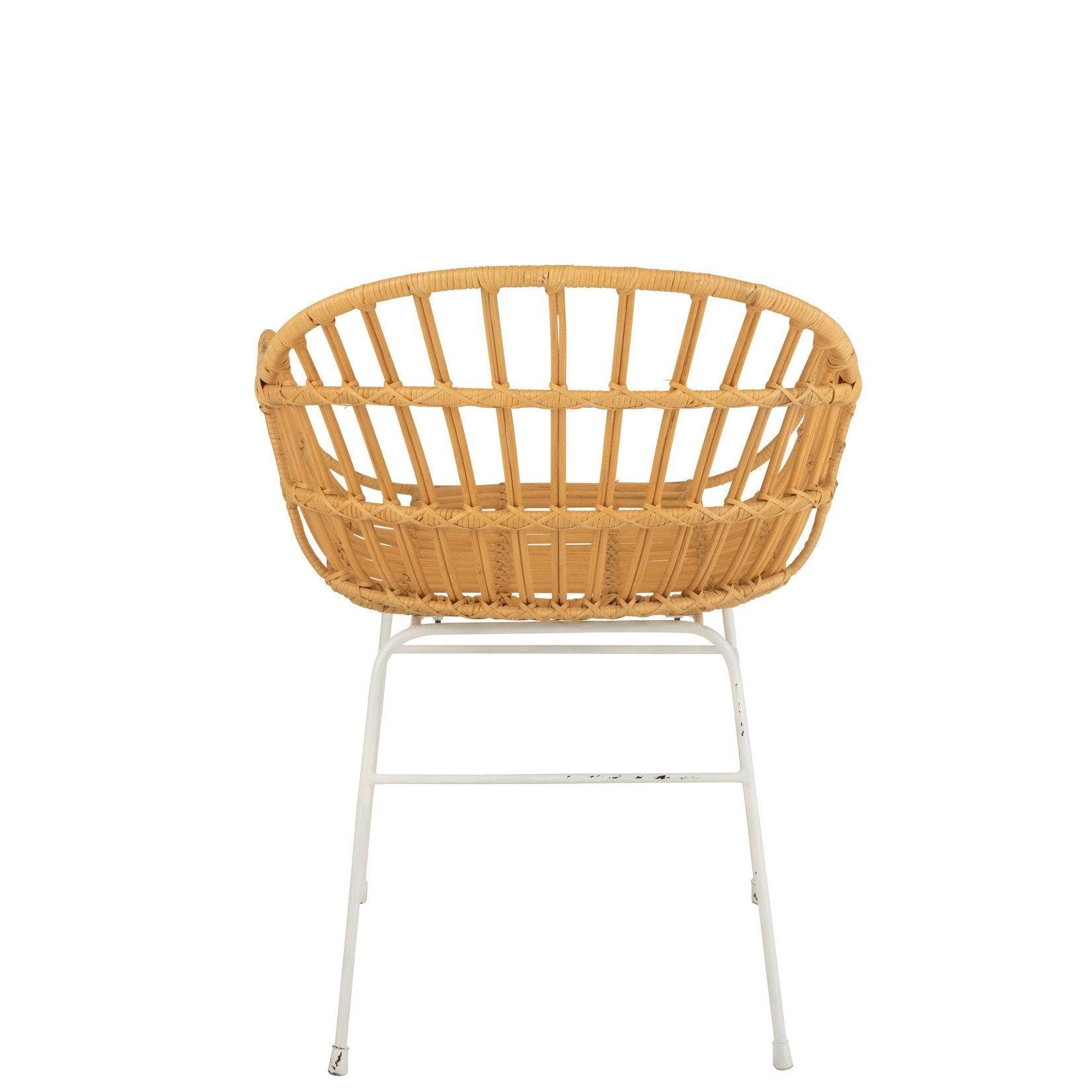 Stoel Keni Rotan/Metaal Naturel/Wit - Eetkamerstoel - J-Line - livinglovely.nl