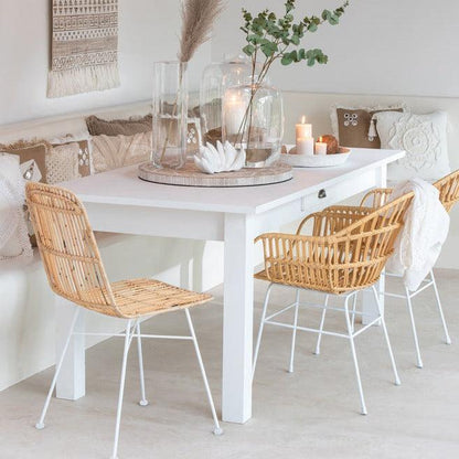 Stoel Keni Rotan/Metaal Naturel/Wit - Eetkamerstoel - J-Line - livinglovely.nl