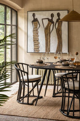 Stoel + Kussen Rotan/Textiel Zwart/Wit - Eetkamerstoel - J-Line - livinglovely.nl