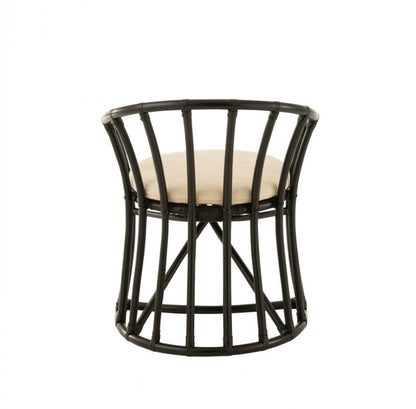 Stoel + Kussen Rotan/Textiel Zwart/Wit - Eetkamerstoel - J-Line - livinglovely.nl