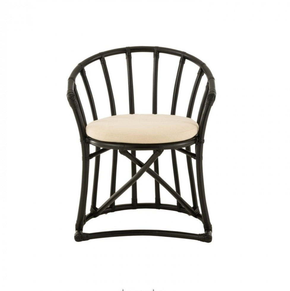 Stoel + Kussen Rotan/Textiel Zwart/Wit - Eetkamerstoel - J-Line - livinglovely.nl