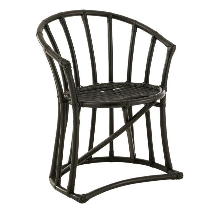 Stoel + Kussen Rotan/Textiel Zwart/Wit - Eetkamerstoel - J-Line - livinglovely.nl