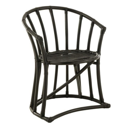 Stoel + Kussen Rotan/Textiel Zwart/Wit - Eetkamerstoel - J-Line - livinglovely.nl