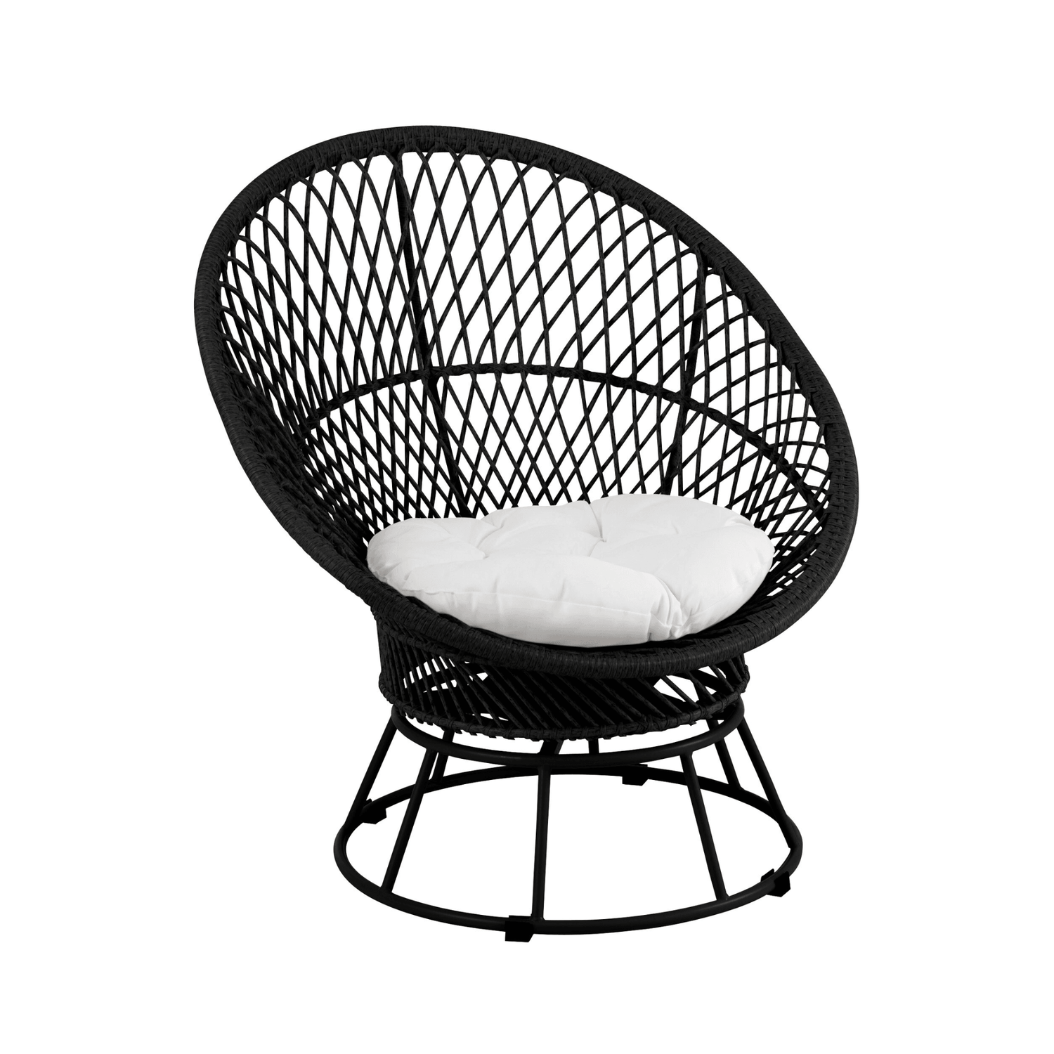 Stoel + Kussens Zayo Draai Metaal/Riet Zwart - Outdoor loungestoel - J-Line - livinglovely.nl