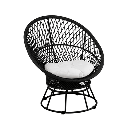 Stoel + Kussens Zayo Draai Metaal/Riet Zwart - Outdoor loungestoel - J-Line - livinglovely.nl