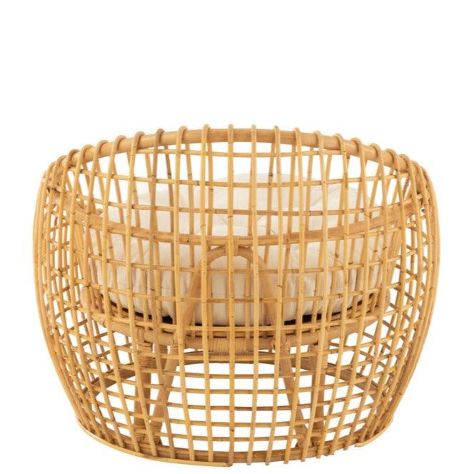 Stoel Lise + Kussen 1 Persoon Rotan/Textiel Naturel/Wit J-Line