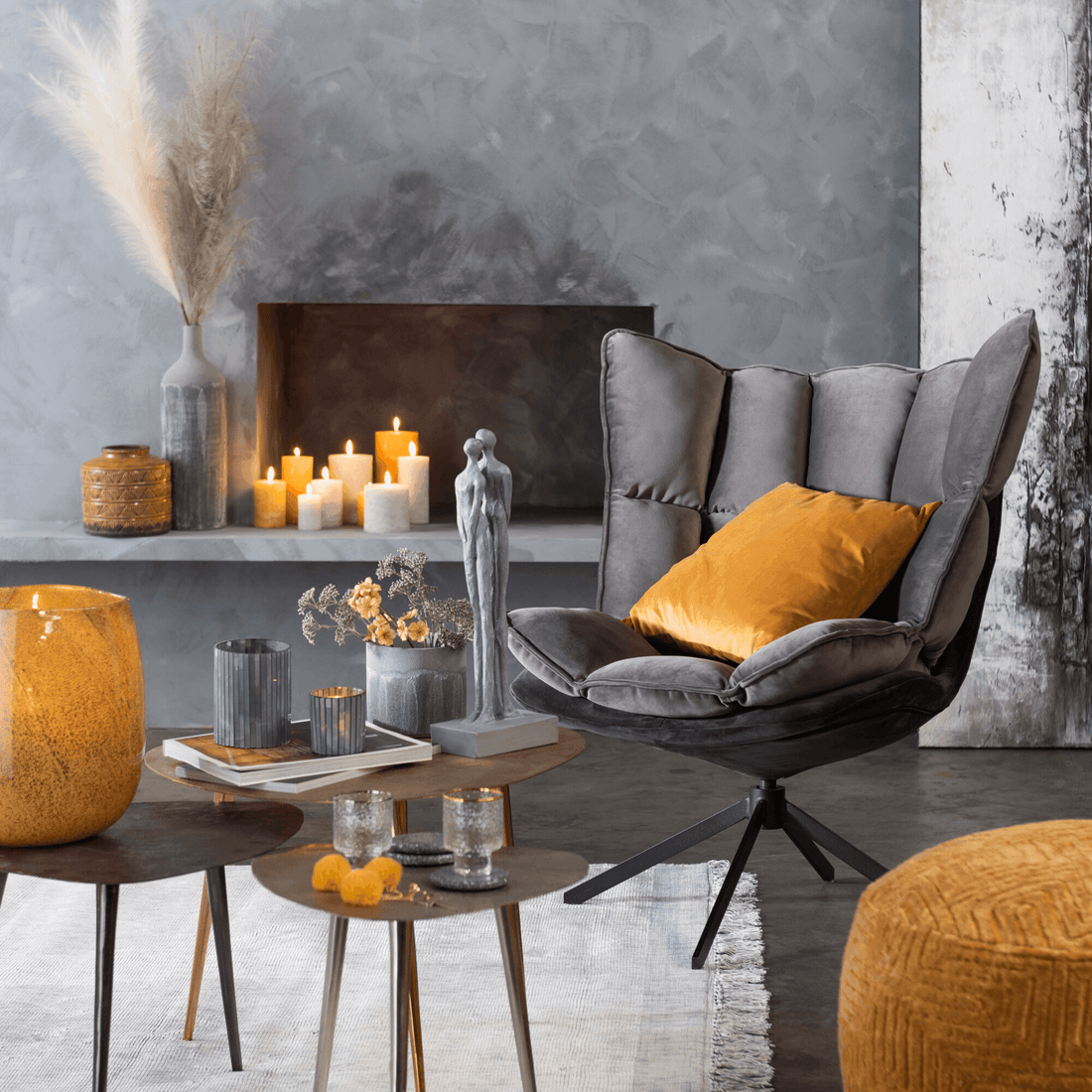 Stoel Relax Kussen Op Frame Textiel/Metaal Grijs - Fauteuil - J-Line - livinglovely.nl