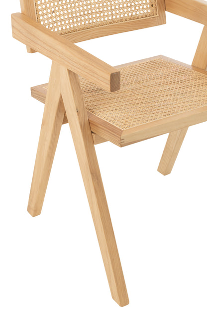 Stoel Rooster Essenhout/Rattan Naturel - Eetkamerstoel - J-Line - livinglovely.nl