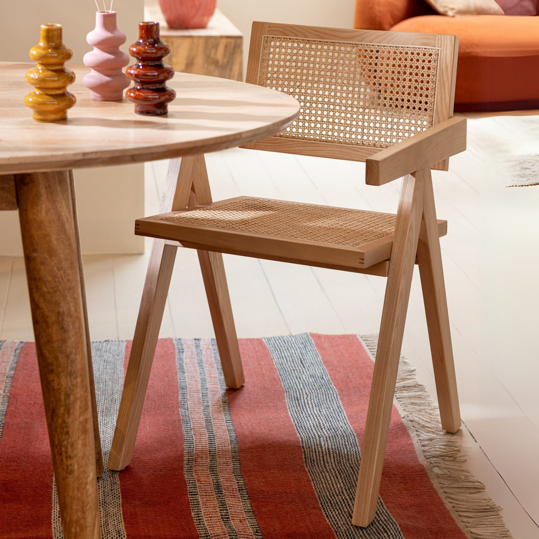 Stoel Rooster Essenhout/Rattan Naturel - Eetkamerstoel - J-Line - livinglovely.nl