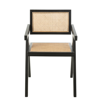 Stoel Rooster Essenhout/Rattan Zwart - Eetkamerstoel - J-Line - livinglovely.nl