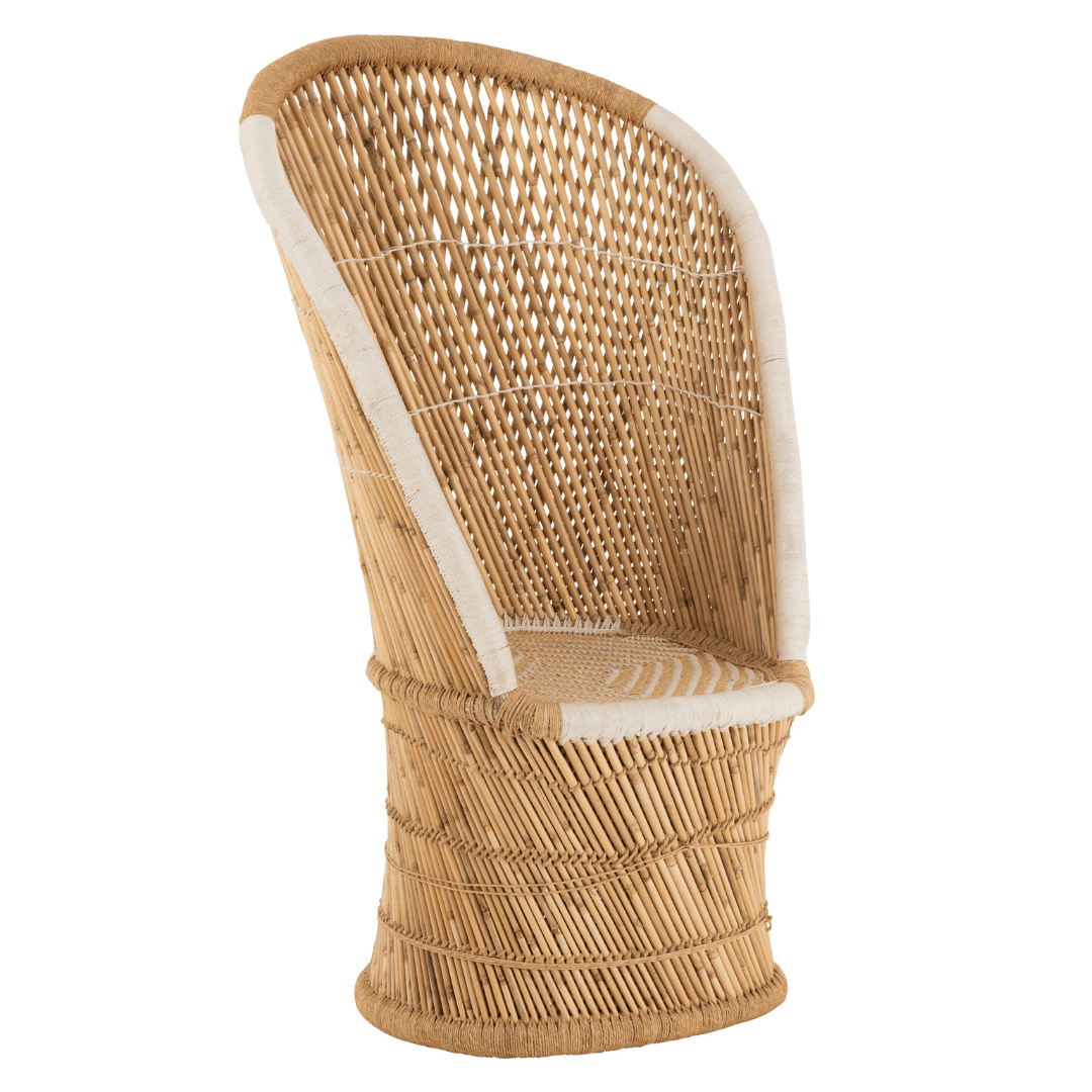 Stoel Rugsteun Bamboe Natural/Wit Volwassene , Fauteuil , J-Line , livinglovely.nl