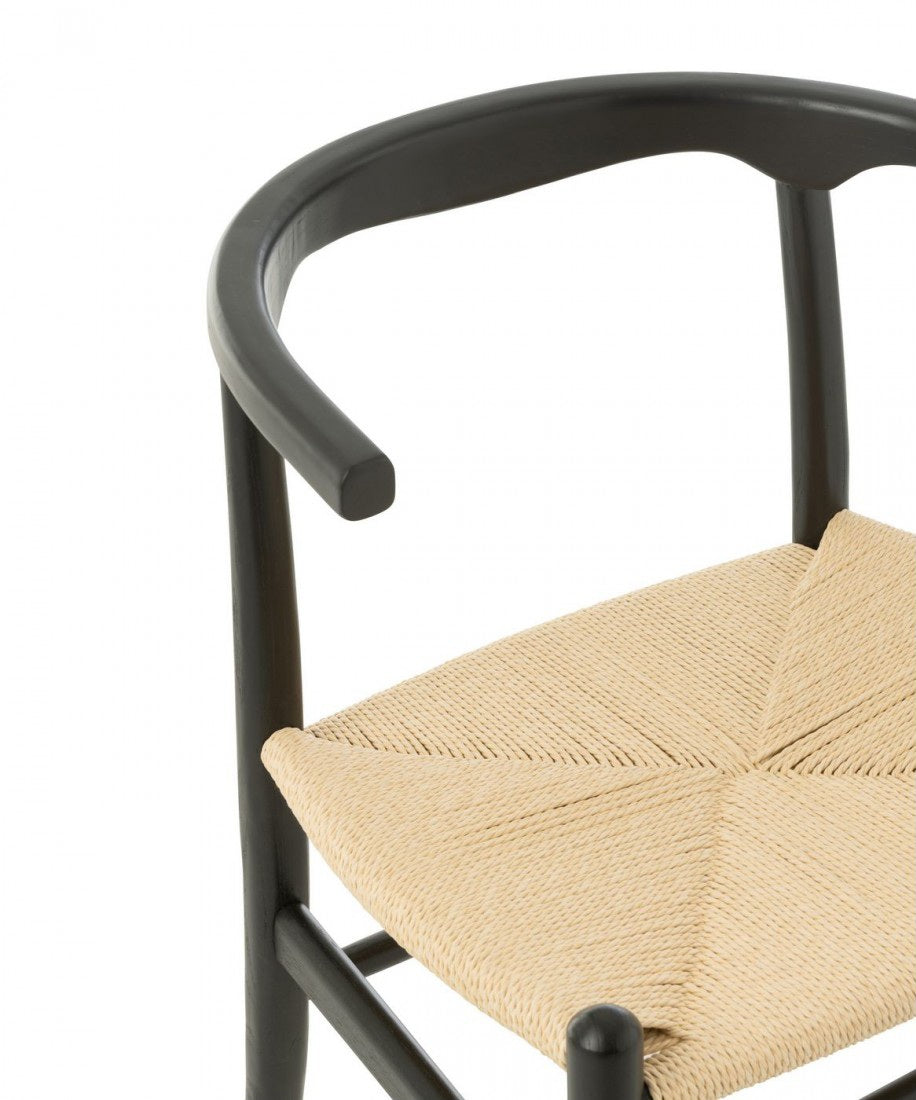 Stoel Toon Beukenhout/Touw Zwart - Eetkamerstoel - J-Line - livinglovely.nl