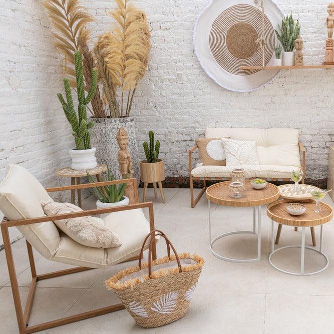 Strandtas Blad Jute Naturel/Wit - Tas - J-Line - livinglovely.nl