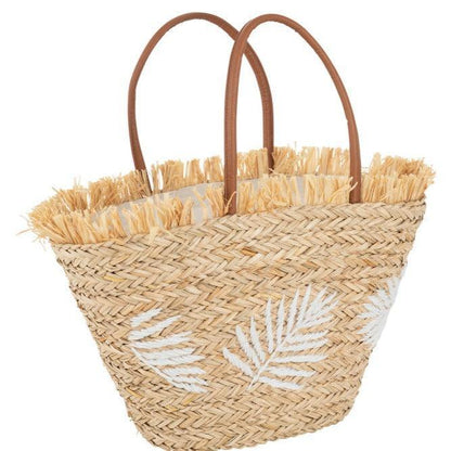 Strandtas Blad Jute Naturel/Wit - Tas - J-Line - livinglovely.nl