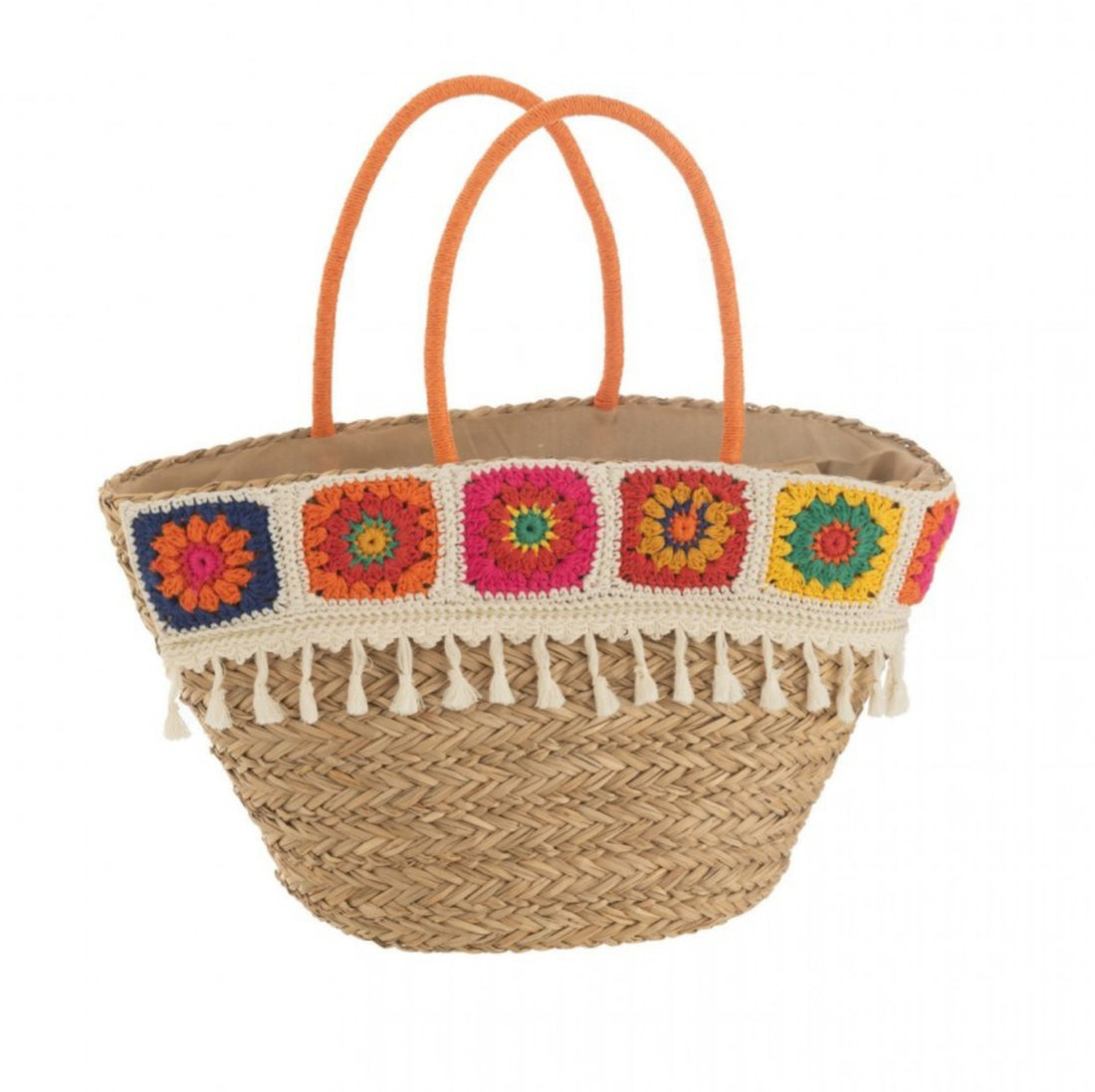 Strandtas Gehaakt + Kwasten Zeegras/Katoen - Tas - J-Line - livinglovely.nl