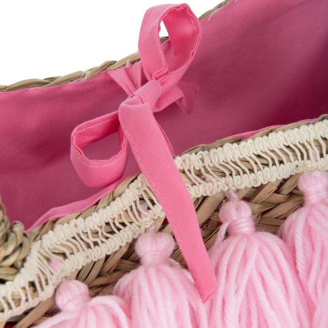 Strandtas Kwasten Jute/Textiel Naturel/Roze - Tas - J-Line - livinglovely.nl