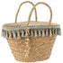 Strandtas Kwastjes Blauw/Beige Riet Naturel - Tas - J-Line - livinglovely.nl
