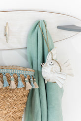 Strandtas Kwastjes Blauw/Beige Riet Naturel - Tas - J-Line - livinglovely.nl