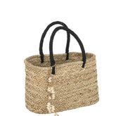 Strandtas Met Schelpen Zwart Handvatten Jute Naturel/Zwart Large - Tas - J-Line - livinglovely.nl
